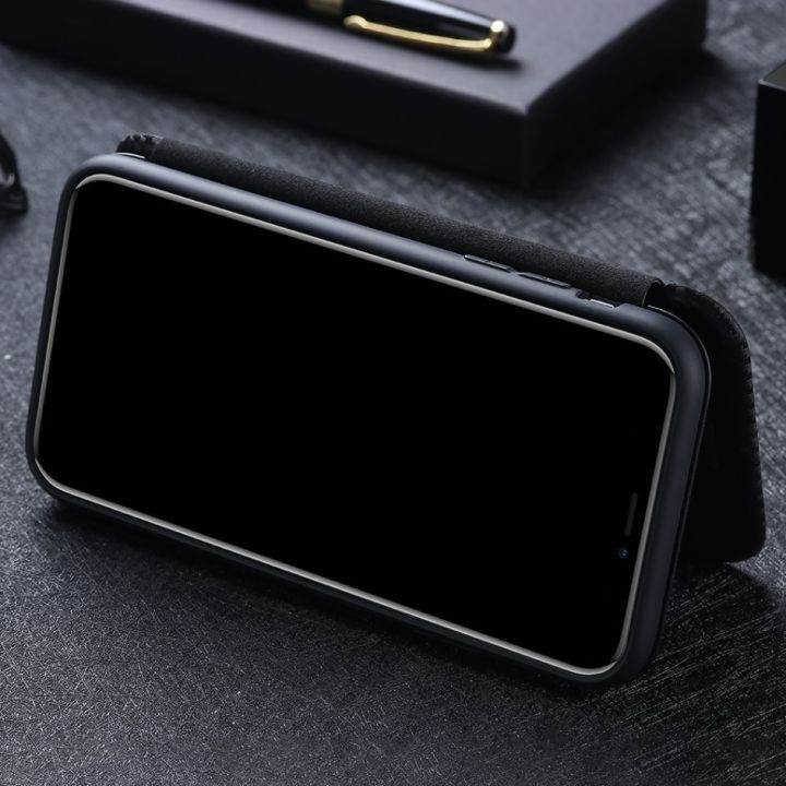 สินค้าใหม่ในสต็อก-คาร์บอนไฟเบอร์พลิกซองหนังแม่เหล็กสำหรับ-iphone-14-13-12-11-pro-max-mini-se-3-2020-xs-xr-x-8-7บวกสัมผัส7-6ปก-f-unda