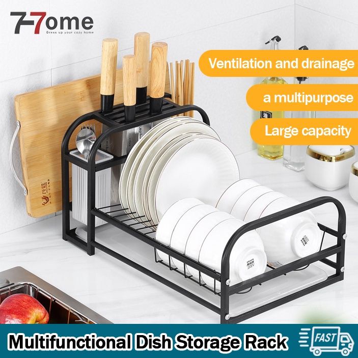 Multi-purpose Dish Storage Rack With Draining Board And Drainage