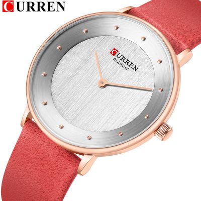 （A Decent035）CURREN 9033 RedFor Women LadiesQuartzLeather WristSimpleFemale Clock Bayan Kol Saati