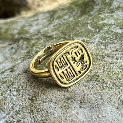 แหวนปรับขนาดได้เหรียญแหวนชุบทอง18-K ทำด้วยมือโบราณ
