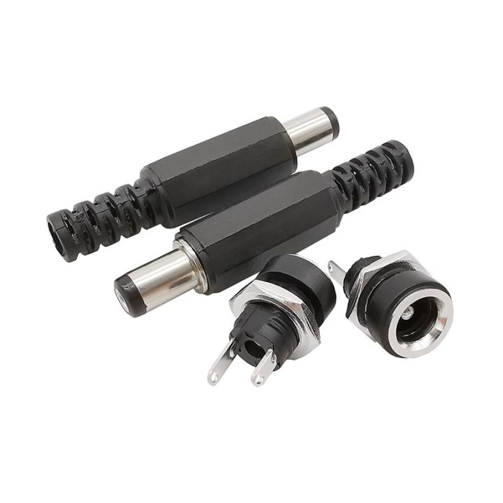 5pairs-dc-5-5-x-2-1mm-male-plug-female-jack-socket-connectors-screw-nut-panel-mount-adapter-5-5-2-1-mm-dc022-12v-3a-wires-leads-adapters