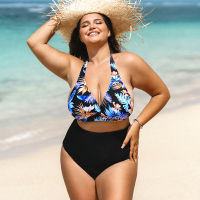 Plus Size Halter High Waist Bikini Sets For Women y Black Floral Large Size Two Pieces Swimsuit 2022 Beach Swimming Suit