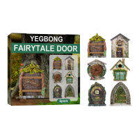 FLORAA 6Pcs Fairy Doors สีสันสมจริง Openwork Tracery Sculptural Patterns With Engraved Design ตกแต่งไม้ Miniature Garden Gnome Doors For Courtyard 6Pcs Practical Fairytale