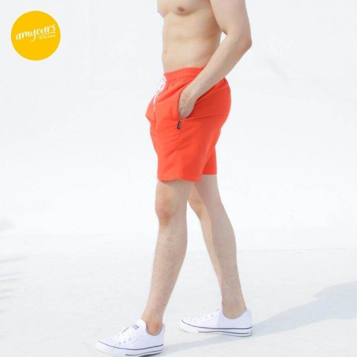 amyours-on-the-beach-กางเกงขาสั้นชาย-คุณภาพดี-ว่ายน้ำ-เดินชายหาด-รุ่น-mens-summer-สี-fiesta-orange