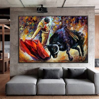 คลาสสิกสเปน Bullfighter ภาพวาดสีน้ำมันป่ากระทิงดำโปสเตอร์วิ่ง Bullfight ผ้าใบจิตรกรรมบ้านตกแต่งผนังพิมพ์