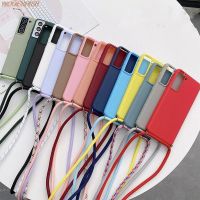 Crossbody Necklace Strap Lanyard Cord Phone Case For Samsung Galaxy S20 FE S21 Plus S22 Ultra 5G Candy Color Soft Silicone Cover