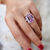 Luxury Rectangular Pink Stone Rings for Women Elegant Bride Engagement Wedding Ring Anniversary Valentine 39;s Day Gift Jewelry