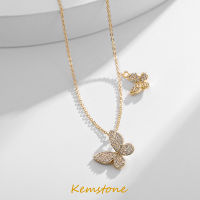 Kemstone Sweet Crystal Double Butterflies Female Gold Plated Pendant Necklace Jewelry Gift for Women