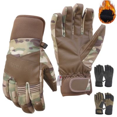 【CW】 Men Tactical Gloves Windproof Keep Warm Riding Racing Antiskid Outdoor Wool Lining