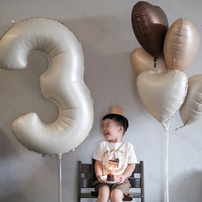 【CC】 1Set 40inch Caramel Number Balloons 0-9 with Foil for Happy 30th 40th 50th Birthday Decorations