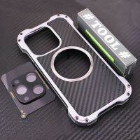 Chaopaim เคสบั๊มเปอร์โลหะอลูมิเนียม DD สำหรับ iPhone 14 13 Pro Max กระเป๋าใส่กล้องหลังคาร์บอนไฟเบอร์12มม. ปลอดภัย