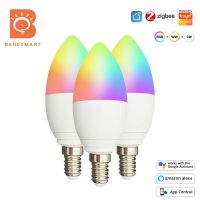 Benexamrt หลอดไฟ E14 LED 3.0 Zigbee สมาร์ทหลอดไฟแบบหรี่ได้5W RGBW สีสัน Tuya Smartthings App Alexa Google Home Control