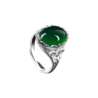 แหวนหยกสีเขียวธรรมชาติ925เงิน Jadeite Chalcedony Amulet แฟชั่น Charm เครื่องประดับของขวัญผู้หญิง Her
