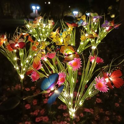 Solar Garden Lawn Lamp Lights Wild Flower Butterfly Rose Azalea Light Ground Plug Lamp Waterproof Yard Holiday Decoration Power Points  Switches Saver