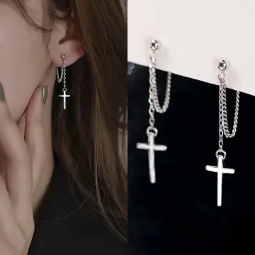 Men hanging cross on sale earring