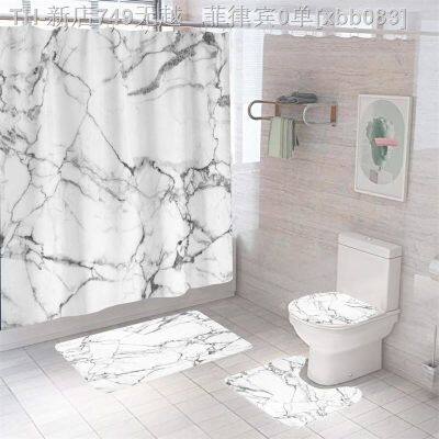 【CW】☬✙  Marble Shower Curtain Sets Polyester Fabric Washable Curtains Luxury Toilet Cover Accessories