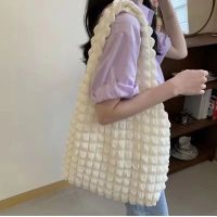 Portable Korean ins girls heart fold bubble shoulder bag underarm bag portable small fresh bag womens canvas shopping bag