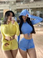 【cw】 Zechuang New European and American Slim Fit Yoga Suit Long Sleeve Shorts Exercise Workout Outfit Running y Yoga Clothes Women ！