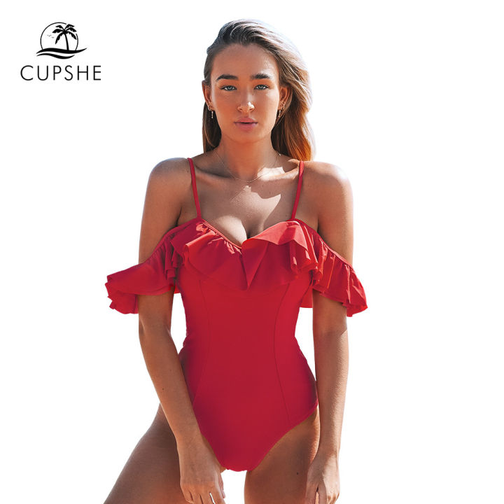 cupshe-solid-red-off-the-shoulder-ruffles-one-piece-swimsuit-sexy-padded-cups-women-monokini-2022-beach-bathing-suit-swimwear