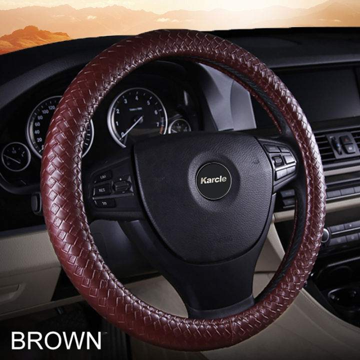 karcle-braiding-style-steering-wheel-cover-protector-pu-leather-woven-pattern-steering-cover-universal-15-inch-car-styling