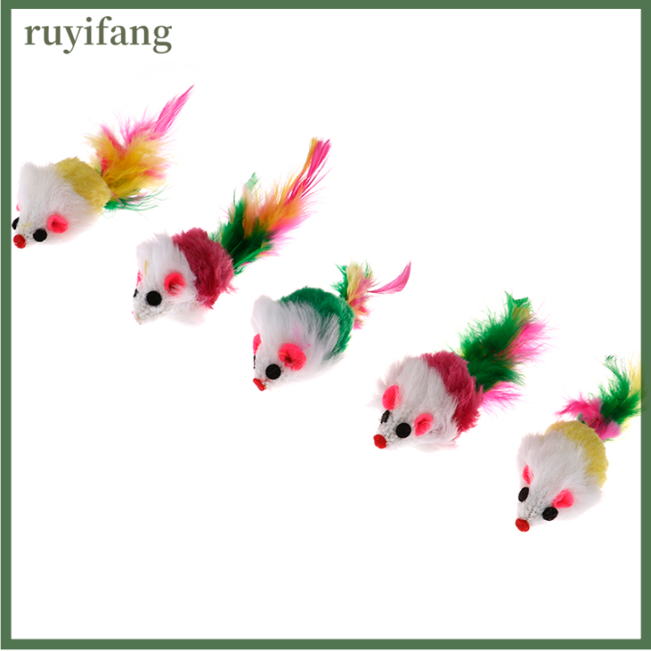 ruyifang-มินิเมาส์-pet-cat-interactive-ของเล่นแมวลูกแมวที่มีสีสันขนนกตุ๊กตาตลก