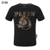 เสื้อคุณภาพสูงแขนสั้น Philipp Plein เสื้อยืดแขนสั้นผ้าคอตตอนพิมพ์ลายสัตว์เสื้อ PP เสื้อยืดสุดเท่