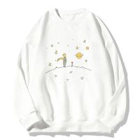 Sudadera con capucha con estampado del Principito para mujer, jersey blanco con estampado de Planeta y rosa, ropa de gran tamaño, Top de primavera