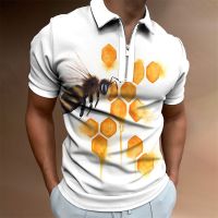 MenSpolo Shirts 3d Printed Oversized Lapel Button Shirt Bee Pattern Man Short Sleeve Male Casual Clothing Everyday Tees Blouse