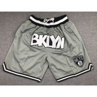 Pocket Available New NBA MENs Brooklyn Nets Durant Irving Bklyn Just Don Logo Embroidery Basketball Shorts Pants Grey