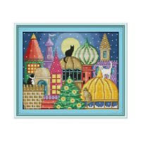 【hot】◐☍  The cat city cross stitch kit cartoon 14ct 11ct count print stitching embroidery handmade needlework