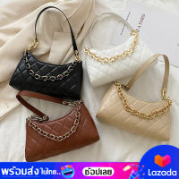 bagsiamshop(BA1736) กระเป๋าสะพายไหล่ หนังมีโซ่ แฟชั่นเกาหลี ทรงสี่เหลี่ยม สำหรับผู้หญิง