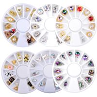 1 Box AB Colorful Alloy Nail Art Decorations Luxury Glitter Rhinestones Mixed Bow Flowers Triangle Tips Accessories Nail Wheels