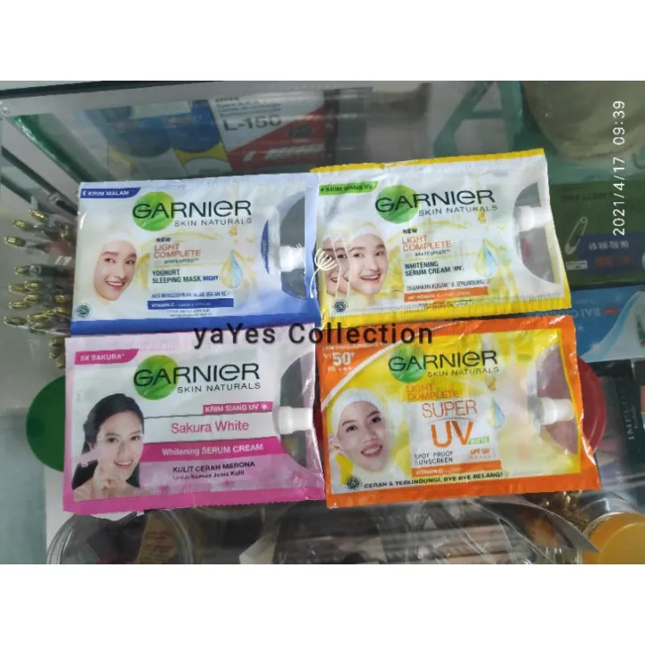 Garnier krim siang UV malam SASET cream Sunscreen SPF Yoghurt whitening