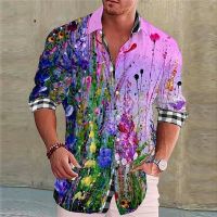 Mens Shirt Creative Colorful Floral Suit Lapel Long Sleeve Fashion Casual 2023 New Designer Design Soft Comfortable Material