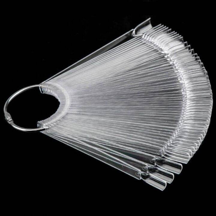 50pcs-false-tips-clear-nature-nail-art-display-oval-fan-style-nail-swatch-polish-stand-tips-practice-manicure-accessories-tool