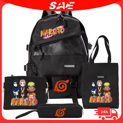 [Ready Stock] Naruto กระเป๋าเป้สะพายหลังสี่ชิ้นชุดนักเรียนการ์ตูนอะนิเมะกระเป๋านักเรียนผู้ชายและผู้หญิงกระเป๋าเป้สะพายหลังความจุขนาดใหญ่กรณีดินสอ