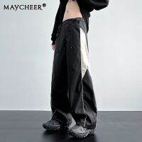 MAYCHEER   กางเกงวอร์มขาตรงสำหรับผู้ชายและผู้หญิงกางเกงกางเกงขาม้าวินเทจทรงหลวม