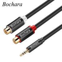 【LZ】♀◊❈  Cabo conversor de áudio trançado Bochara Folha e cabo blindado Stereo Aux macho para 2RCA fêmea 30cm 3.5mm