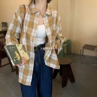 Han edition loose plaid shirt female students is prevented bask in clothes female students in the spring summer fall into wind coat jacket long