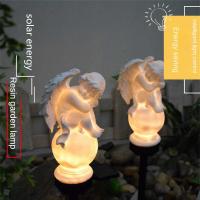 Solar Garden Stake Angel Lamp Lighting Sidewalk Waterproof Angel Shape Statue Outdoor Garden European Landscape Decorative Light Power Points  Switche