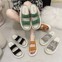 Cool in the summer of 2023 the new leisure fold elastic peep-toe slippers sponge thick bottom beach slippers a word procrastinates female