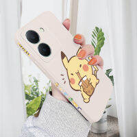 เคสโทรศัพท์ Hp สำหรับ VIVO Y27 5G เคสโทรศัพท์ดีไซน์ข้างการ์ตูน Pikachu น่ารัก Pocket Monster ขอบสี่เหลี่ยมปลอกซิลิโคนของเหลวเคสกล้องคลุมทั้งหมด