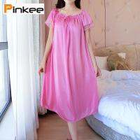 Pinkee LADIES Nightgown Soft Maternity Wear ลูกเรือคอแขนสั้นชุดนอนยาว