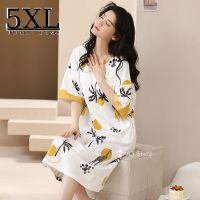 【 WYIN kitchen】 M-5XL Summer Ladies Pure Cotton Plus Size Nightdress with Chest Pad Girl Cute Short-sleeved Long Soft Korean Sleep Dress