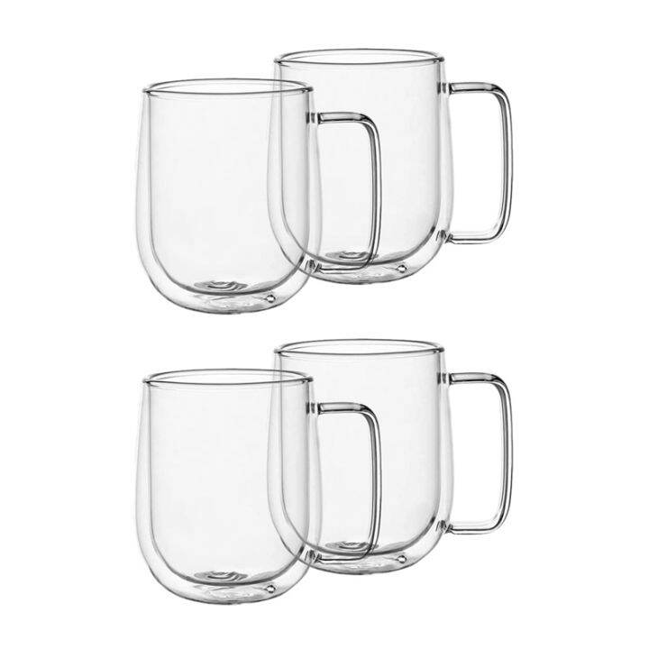 Double Wall Glass Coffee Mugs Tea Cups Set of 4, Thermal Insulated and