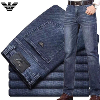 กางเกง Celana Jeans Denim เข้ารูปสไตล์ธุรกิจคลาสสิกของผู้ชายมาใหม่2023สวมใส่ทุกวันหรูหราคุณภาพดียืดได้บางกางเกงยีนส์