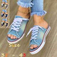 COD SDFGERTERTEEE 2021 Large Size Korean Canvas Fashion Fish Mouth Lazy Flat-bottomed Ladies Sandals and Slippers