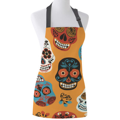 Skull Flower Mexico Horror Print Apron Print Unisex Kitchen Bib with Adjustable Neck for Cooking Gardening