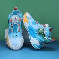 【Ready】? Delhui summer childrens basketball shoes single mesh breathable lightweight rotating button sports shoes soft bottom non-slip childrens shoes