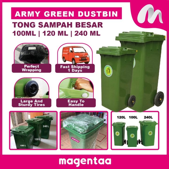 🔥Green Dustbin🔥 240L 120L 100L Kitchen Garbage Bin Tong Sampah Bertutup ...